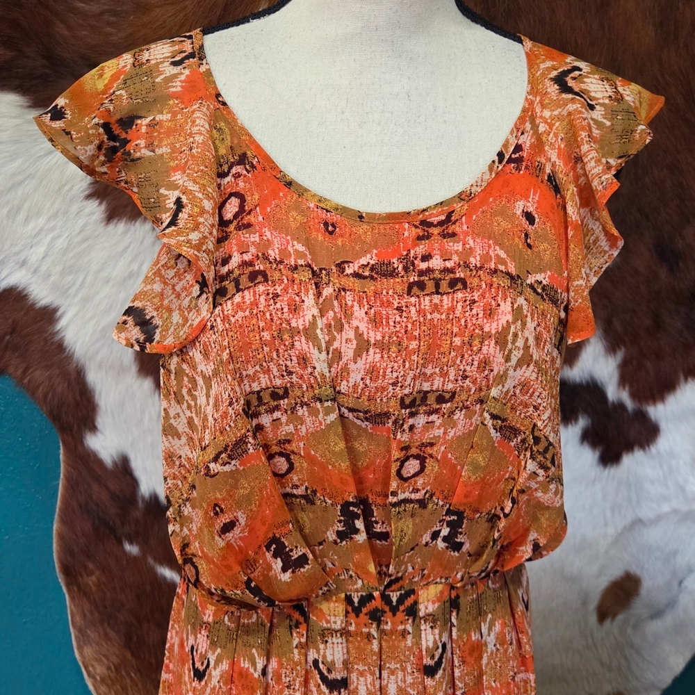 Gibson Latimer Orange Printed Flutter Maxi Dress - Picture 2 of 9